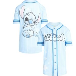 Disney Stitch Womens Button Up Baseball Short Sleeve Jersey Sz M Nwt